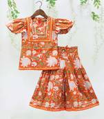 Orange mirror work kurti sharara set