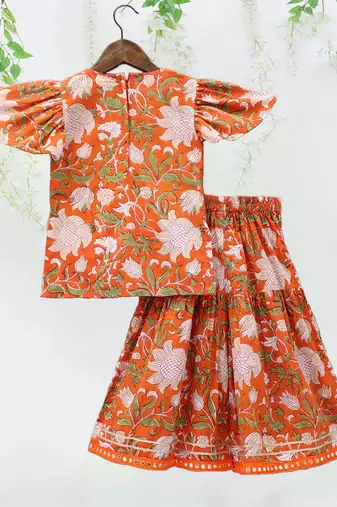 Orange mirror work kurti sharara set
