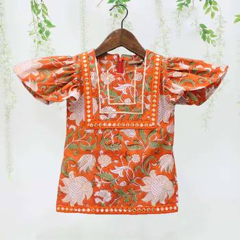 Orange mirror work kurti sharara set 3