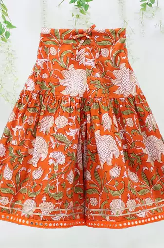 Orange mirror work kurti sharara set