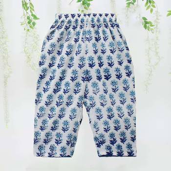 Sky color printed poly cotton layered tie up kurti and pant 4