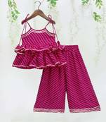 Pink color printed georgette angrakha style anarkali with plazzo