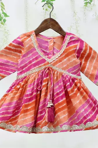 Multi color printed muslin angrakha style anarkali with sharara