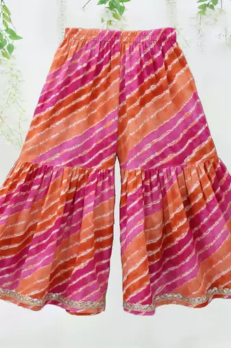 Multi color printed muslin angrakha style anarkali with sharara