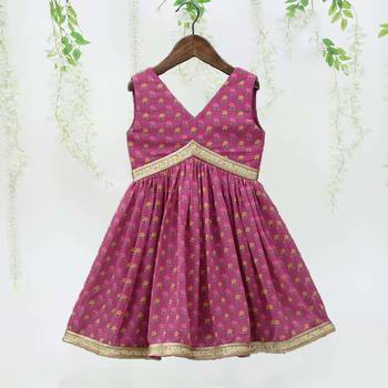 Pink color printed poly cotton angrakha style anarkali with sharara 3
