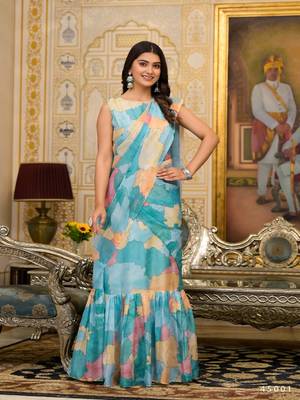 Partywear designer sky slime georgette efancy saree 1