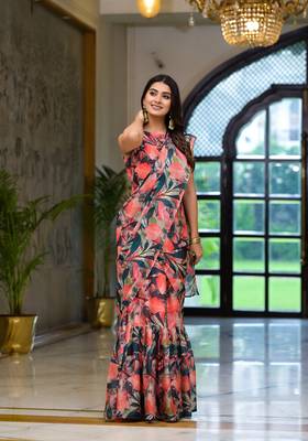 partywear designer green slime georgette fancy saree 4