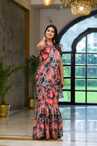 partywear designer green slime georgette fancy saree