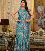 Partywear designer teal slime georgette fancy saree