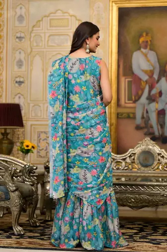 partywear designer teal slime georgette fancy saree