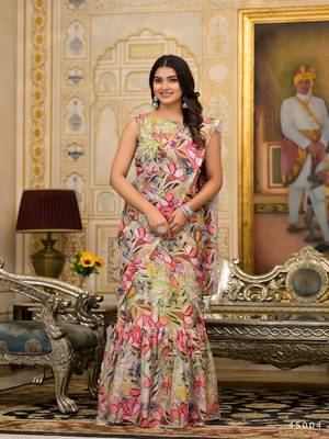 Partywear designer parrot slime georgette fancy saree 1