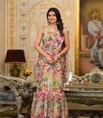 Partywear designer parrot slime georgette fancy saree