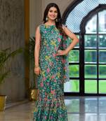 Partywear designer green slime georgette fancy saree