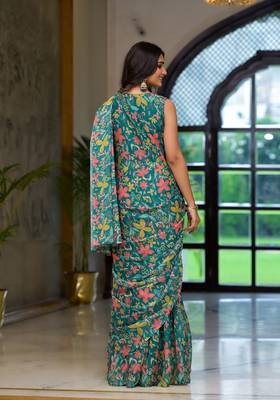 partywear designer green slime georgette fancy saree 3
