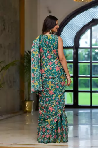 partywear designer green slime georgette fancy saree