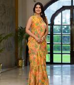Partywear designer yellow slime georgette fancy saree