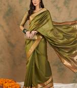 Green organza dual  toned shaded ombre banarasi woven saree with blouse piece