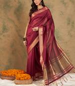 Maroon organza dual  toned shaded ombre banarasi woven saree with blouse piece