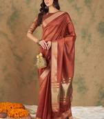 Rust orange organza dual  toned shaded ombre banarasi woven saree blouse piece