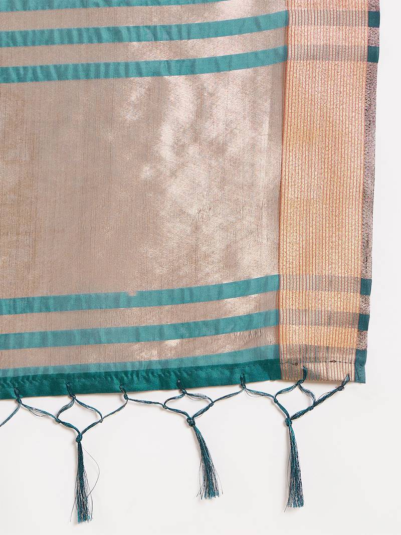 Teal organza dual  toned shaded ombre banarasi woven saree with blouse piece