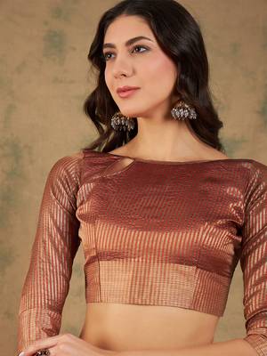 Rust orange organza dual  toned shaded ombre banarasi woven saree blouse piece 6