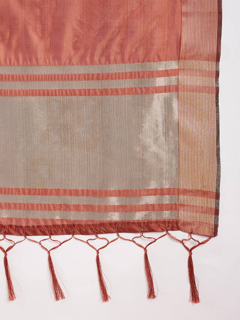 Rust orange organza dual  toned shaded ombre banarasi woven saree blouse piece