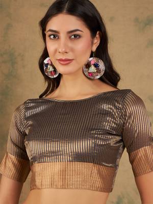 Navy blue organza dual toned shaded ombre banarasi woven saree with blouse piece 6