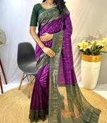 Purple karela Chanderi Bland Digital Print beautiful Border saree with Blouse