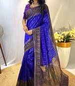 violet karela Chanderi Bland Digital Print beautiful Border saree with Blouse