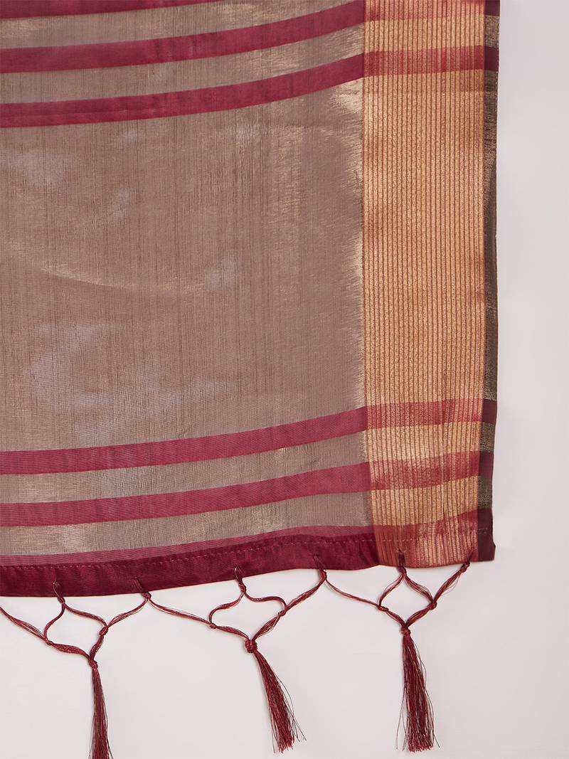 Maroon organza dual  toned shaded ombre banarasi woven saree with blouse piece