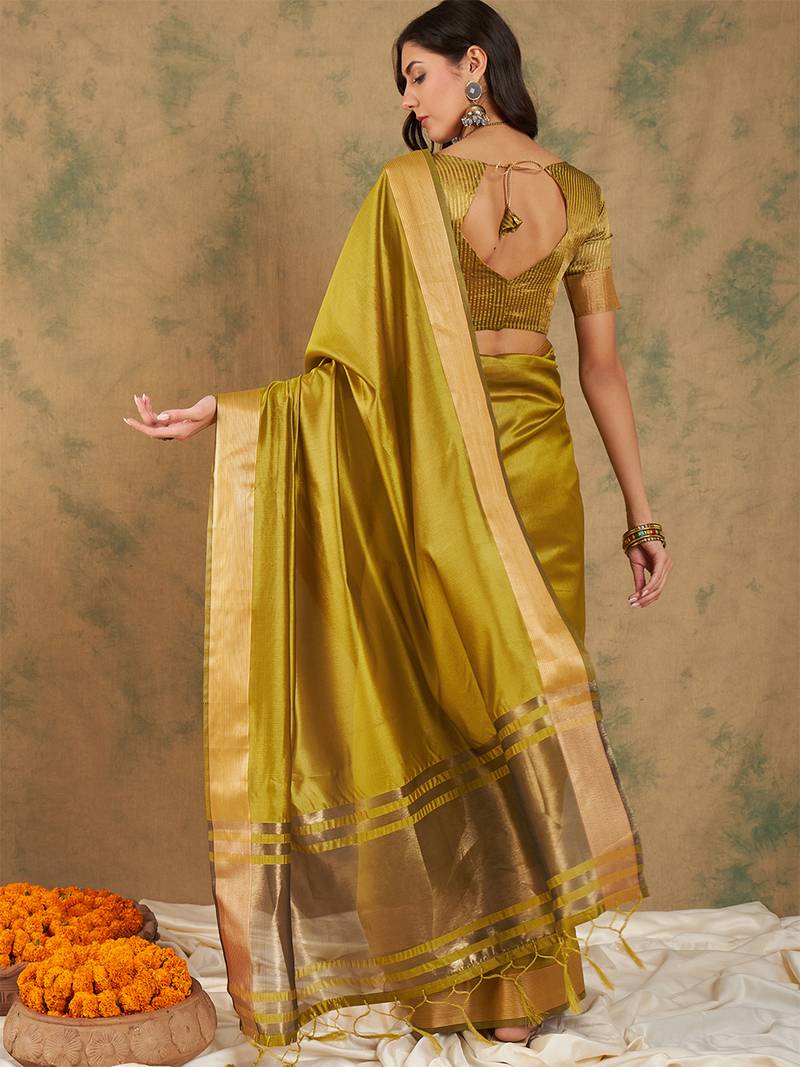 Beige organza dual  toned shaded ombre banarasi woven saree with blouse piece