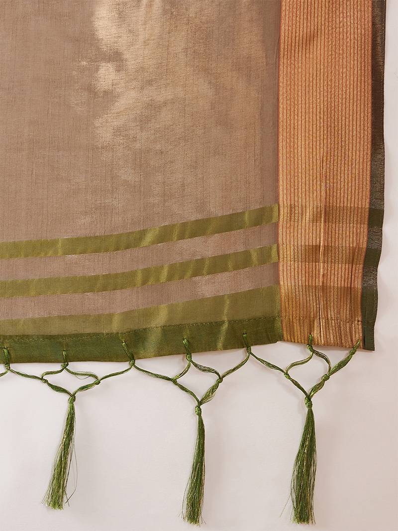 Green organza dual  toned shaded ombre banarasi woven saree with blouse piece