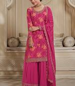 Trendy Designer Fancy Digital Chinon Silk Sharara Salwar Suit Semi Stitched Embroidery Work