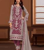 Purple embroidered vichitra silk semi stitched salwar suit