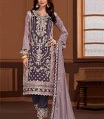 Lavender embroidered vichitra silk semi stitched salwar suit