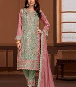 Slate grey embroidered vichitra silk semi stitched salwar suit