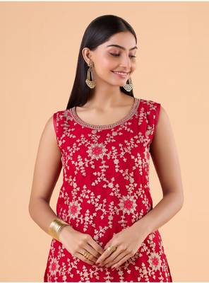 Faux Georgette Red Sharara Salwar Suit Embroidery Work 3