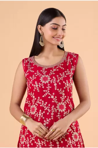 Faux Georgette Red Sharara Salwar Suit Embroidery Work