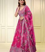 Pink Sequins Embroidered With Floral Printed Organza Designer Lehenga Choli Designs