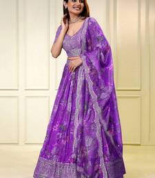 Incredible Purple Sequins Embroidered Organza Designer Indian Floral Lehenga Dress