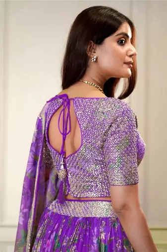 Incredible Purple Sequins Embroidered Organza Designer Indian Floral Lehenga Dress