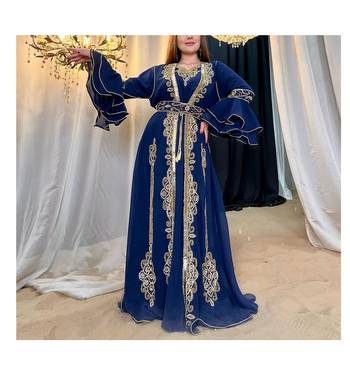 Navy Blue Georgette Zari Work Kaftan 1