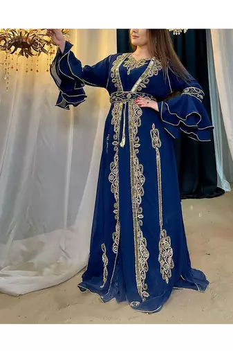 Navy Blue Georgette Zari Work Kaftan