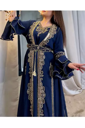 Navy Blue Georgette Zari Work Kaftan