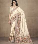 Catching Peach Pashimina Silk Hand Work With Motif And Crystal Wedding Saree