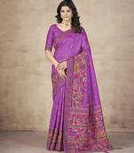  Purple Pashimina Silk Hand Work & Thread Embroidered Bridal Saree
