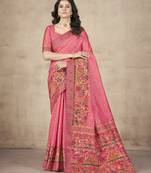 Pink Pashimina Silk Thread Embroidered Indian Wedding Saree