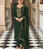 Green faux georgette embroidered salwar suit