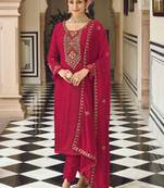 Red faux georgette embroidered salwar suit