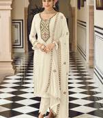 White faux georgette embroidered salwar suit
